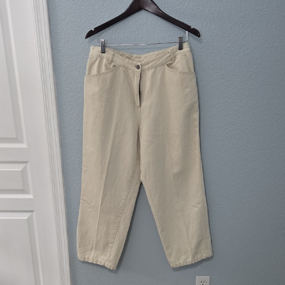 J. JILL Cream Wide Leg Denim Cotton Linen Blend Cropped Jeans Pants Sz 14